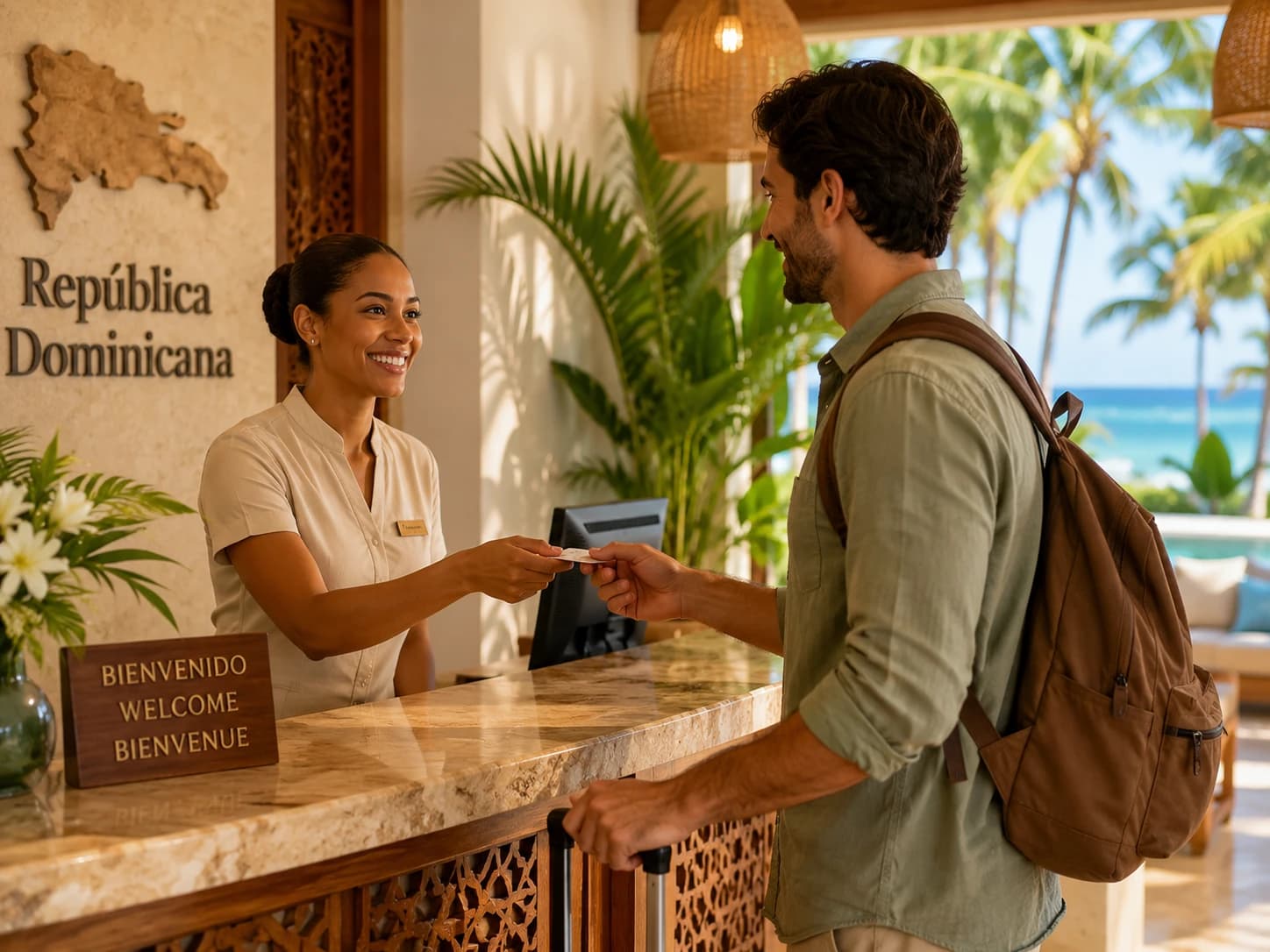 Accueil à la réception d'un hôtel en République dominicaine